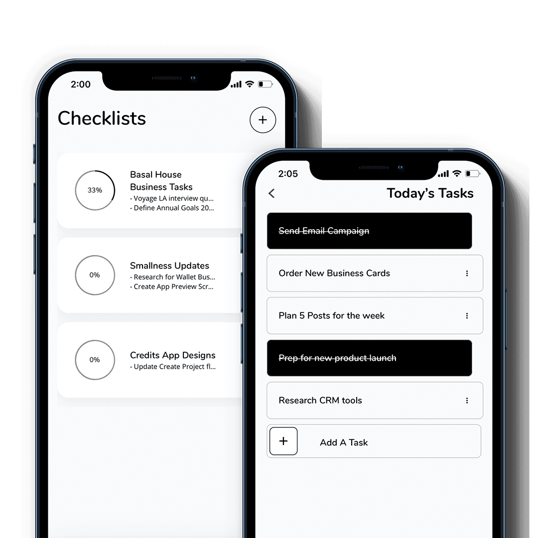 image of two phones with the smallness app checklist screen